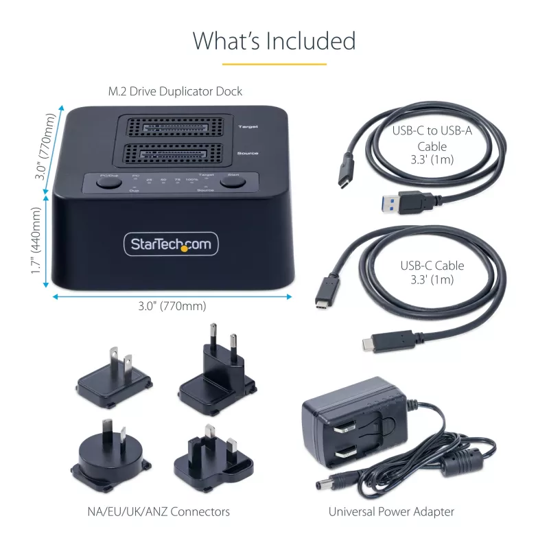 StarTech.com M2-HDD-DUPLICATOR-N1 samostatný duplikátor 1:1 a dok pre disky M.2 NVMe (PCIe), až 90 GB/min, USB-C 20 Gbps, dvojslotový, v súlade s TAA