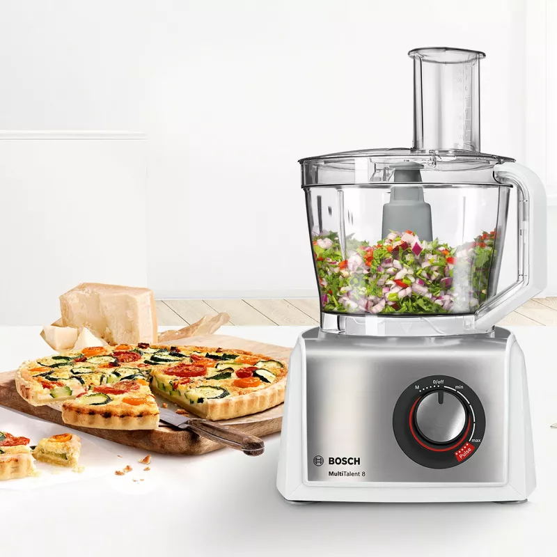 Kuchynský robot Bosch MC812S814, 1250 W, 3,9 l misa, nerezová oceľ/biela, plynulá rýchlosť, otočný regulátor