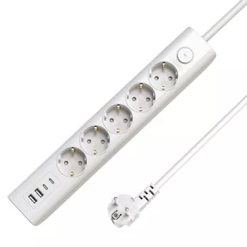 Microconnect 5-násobná USB predlžovacia zásuvková lišta Schuko s vypínačom 1,5 m, biela