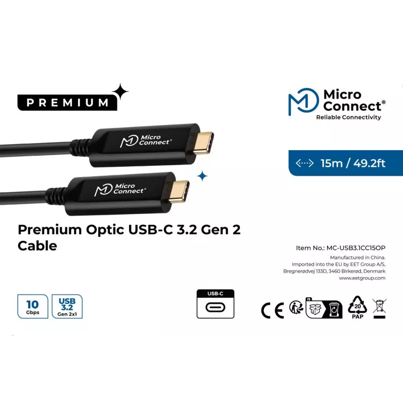 Microconnect MC-USB3.1C15OP USB kábel USB 3.2 Gen 2 (3.1 Gen 2) 15 m USB C čierny