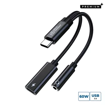 Microconnect MC-USBC-AUDIOCF adaptér USB-C na USB-C PD a audio 3,5 mm, 13 cm, strieborný