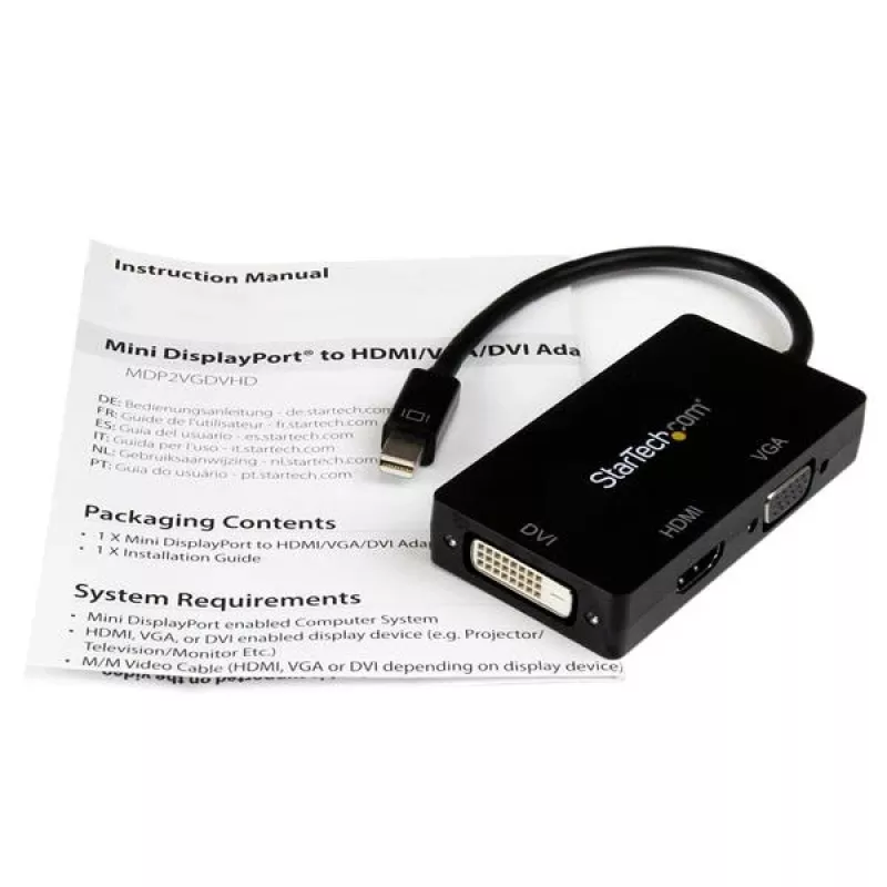 StarTech.com cestovný A/V adaptér: 3-in-1 Mini DisplayPort na VGA DVI alebo HDMI konvertor