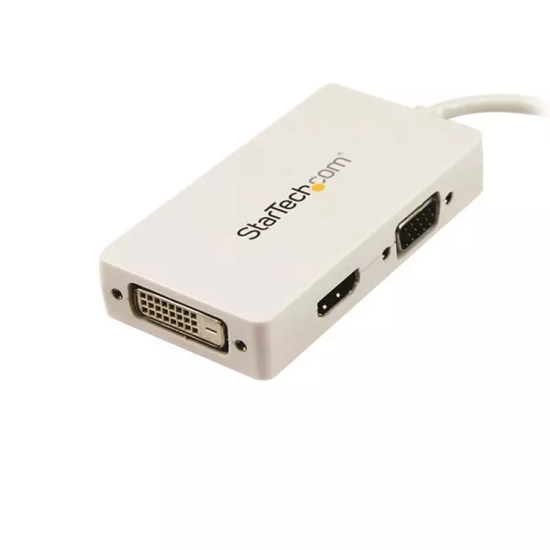 StarTech.com cestovný A/V adaptér: 3-in-1 Mini DisplayPort na VGA DVI alebo HDMI konvertor - biely