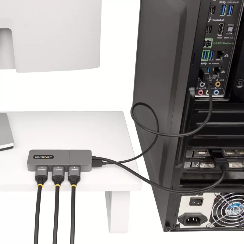 StarTech.com 3-port MST hub - DisplayPort na 3x HDMI, trojitý 4K 60Hz monitory, DP 1.4 multi-monitor video adaptér, 30cm integrovaný kábel, USB napájaný, len Windows