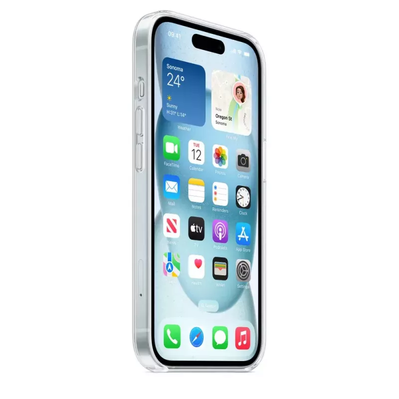 Ochranné puzdro pre iPhone 15 od Apple, MagSafe, transparentné, PC, pre 6,1 palca