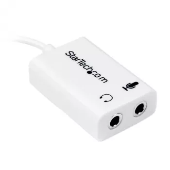StarTech.com biely headset adaptér pre headsety s oddelenými konektormi slúchadiel/mikrofónu – 3,5 mm 4-pol na 2x 3-pol 3,5 mm M/F