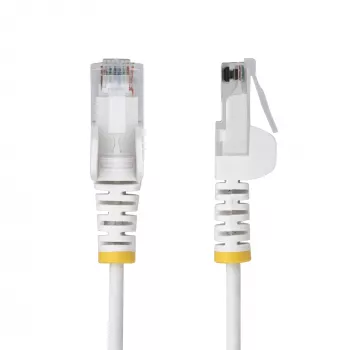 StarTech.com 15m biely štíhly CAT6 ethernetový kábel, ochrana západky, 100W PoE, UTP, LSZH, 28AWG čistá holá medená kabeláž, štíhly RJ45 sieťový patch kábel s odľahčením ťahu, jednotlivo testovaný