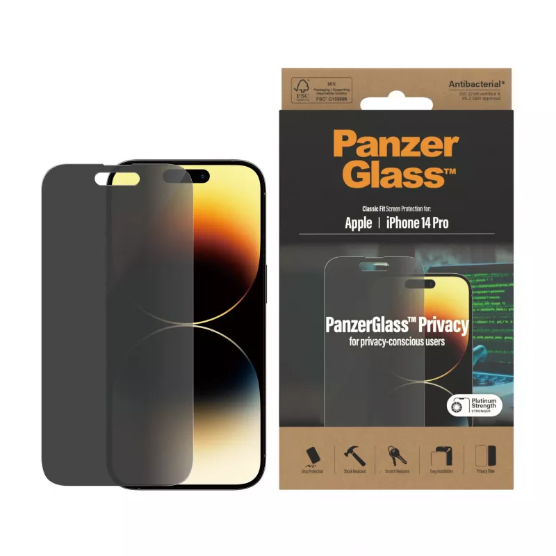 Ochrana displeja proti odpočúvaniu PanzerGlass Apple iPhone 14 Pro odolná proti poškriabaniu a nárazom