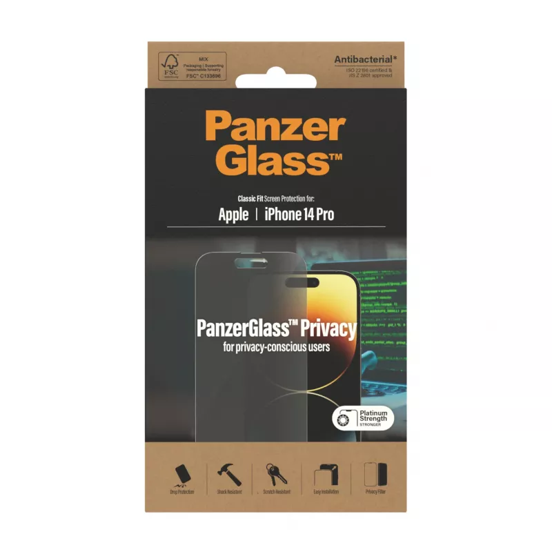 Ochrana displeja proti odpočúvaniu PanzerGlass Apple iPhone 14 Pro odolná proti poškriabaniu a nárazom