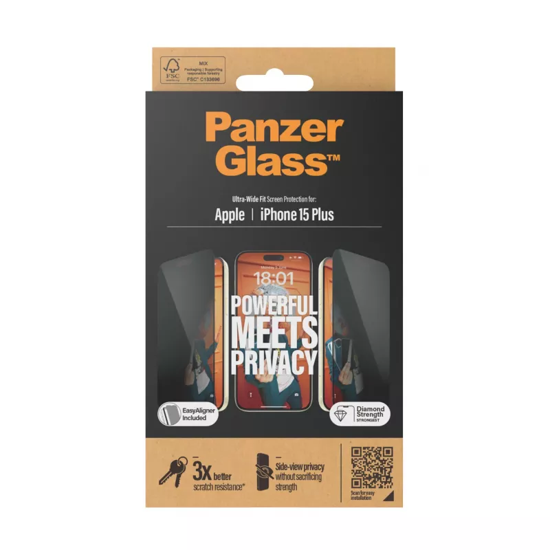 PanzerGlass ® ochranný kryt displeja Privacy iPhone 15 Plus | Ultra-Wide Fit s EasyAligner