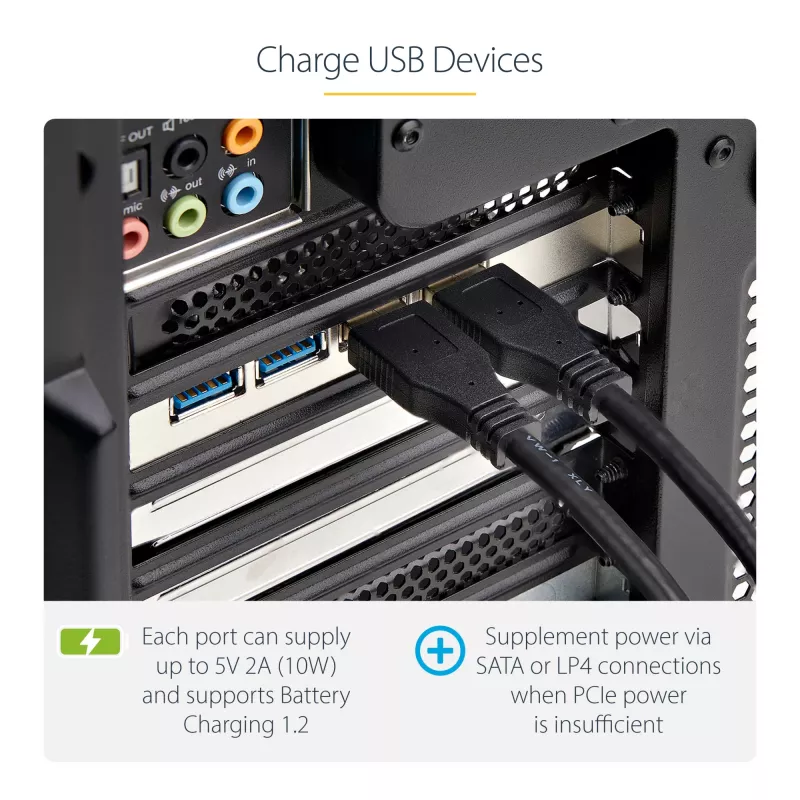 StarTech.com 4-portová USB PCIe karta, USB 3.2 5 Gbit/s, PCI Express rozširujúca karta so 4 nezávislými USB radičmi, 4 USB-A porty, Windows/macOS/Linux