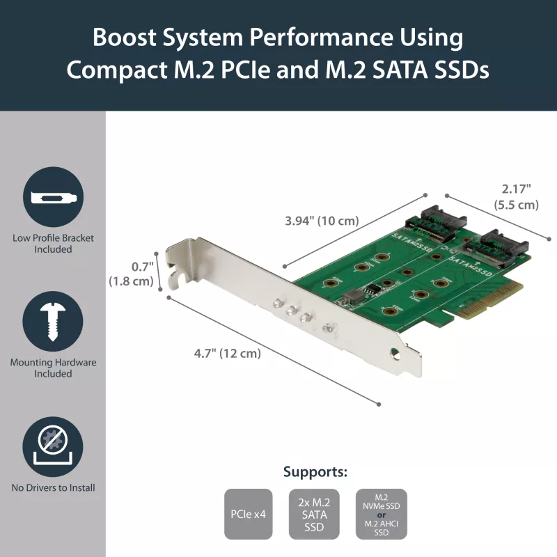 StarTech.com 3-portová M.2 SSD (NGFF) adaptérová karta – 1 x PCIe (NVMe) M.2, 2 x SATA III M.2 – PCIe 3.0