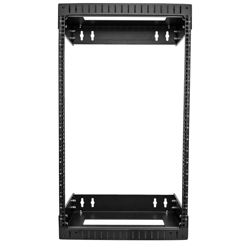 StarTech.com 18U 19-palcový nástenný sieťový rack – nastaviteľná hĺbka 12-20 palcov 2-stĺpikový open frame serverový rack pre AV/dátovú/IT komunikáciu/počítačové zariadenia/switch s klietkovými maticami a skrutkami
