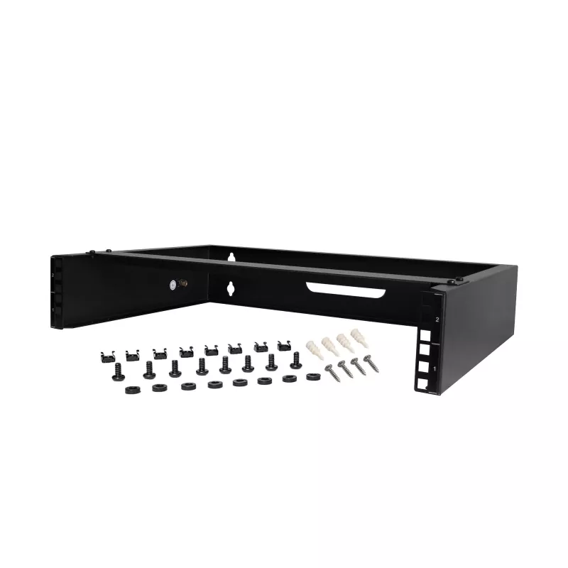 StarTech.com RACK-2U-14-BRACKET 2U 19-palcový nástenný sieťový rack, hĺbka 14 palcov (nízky profil), držiak na patch panel, nosnosť 35 kg (77 lbs), čierny