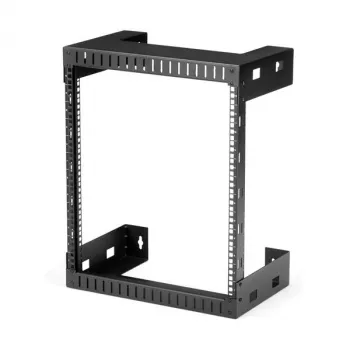StarTech.com 12HE 19 inch nástenná montážna sieťová skriňa – 12 inch hĺbka 2-stĺpiková open-frame serverová skriňa pre dátové/AV/IT/počítačové zariadenia/patch panel s klietkovými maticami a skrutkami 90 kg nosnosť, čierna (RK12WALLO)