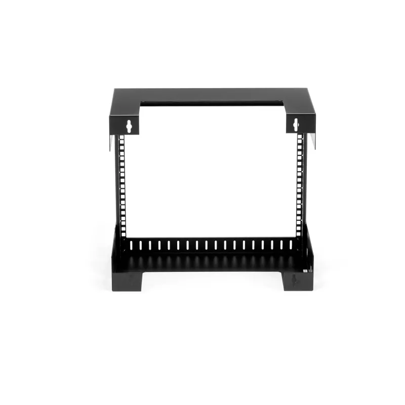 StarTech.com 8U 19-palcový nástenný sieťový rack – 12-palcový hĺbkový 2-stĺpikový open-frame serverový rack pre dátové/AV/IT/počítačové zariadenia/patch panel s klietkovými maticami a skrutkami, 135 lb nosnosť, čierna (RK812WALLO)
