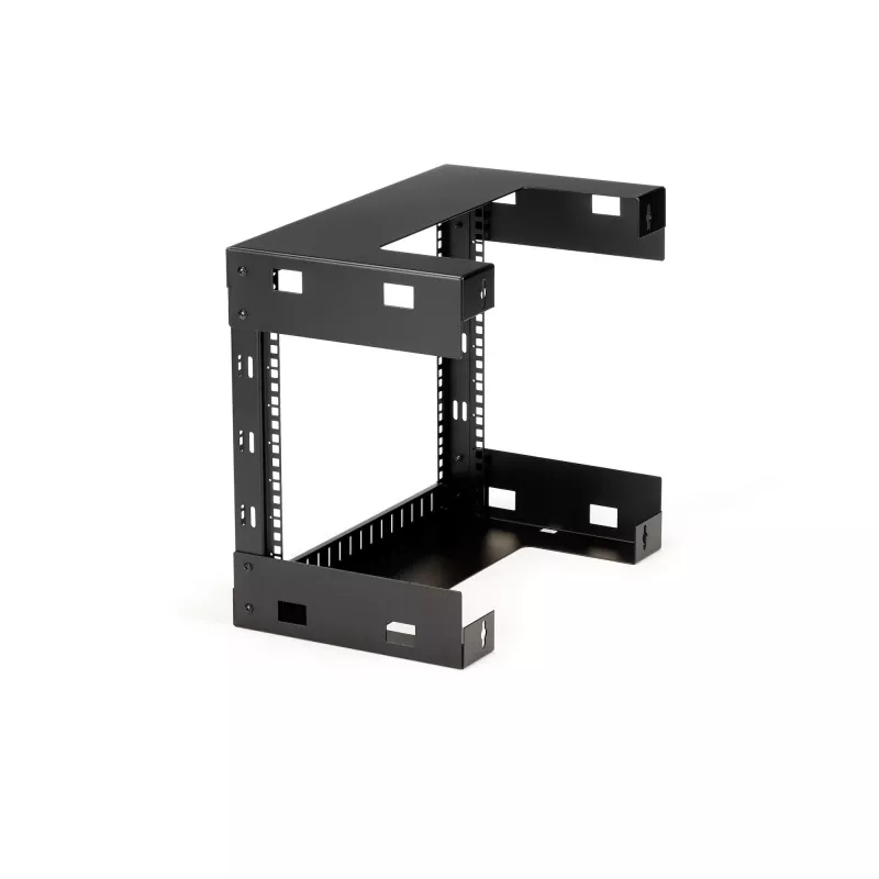 StarTech.com 8U 19-palcový nástenný sieťový rack – 12-palcový hĺbkový 2-stĺpikový open-frame serverový rack pre dátové/AV/IT/počítačové zariadenia/patch panel s klietkovými maticami a skrutkami, 135 lb nosnosť, čierna (RK812WALLO)