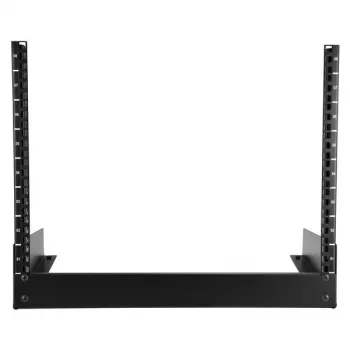 StarTech.com 2-post 8U stolný serverový rack, malý open-frame 19-palcový počítačový rack, kompaktný sieťový rack pre AV/štúdiové/dátové/IT zariadenia – samostatný dvojstĺpikový rack pre domácnosť/kanceláriu