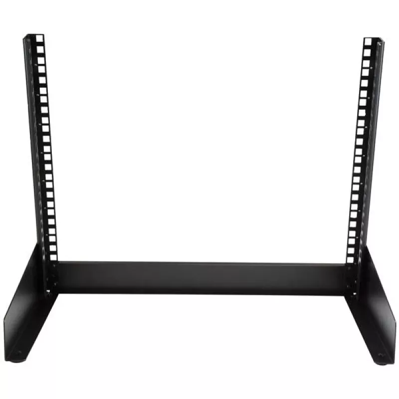 StarTech.com 2-post 8U stolný serverový rack, malý open-frame 19-palcový počítačový rack, kompaktný sieťový rack pre AV/štúdiové/dátové/IT zariadenia – samostatný dvojstĺpikový rack pre domácnosť/kanceláriu