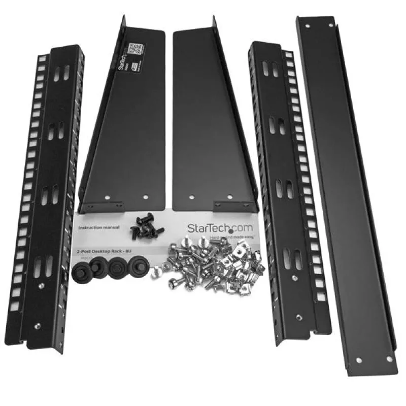 StarTech.com 2-post 8U stolný serverový rack, malý open-frame 19-palcový počítačový rack, kompaktný sieťový rack pre AV/štúdiové/dátové/IT zariadenia – samostatný dvojstĺpikový rack pre domácnosť/kanceláriu