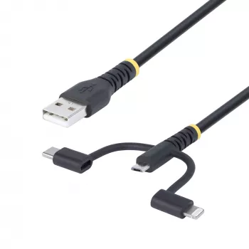 StarTech.com 1m odolný USB multi nabíjací kábel, USB na Lightning/Micro-USB/Type-C, Apple MFi certifikovaný, aramidový plášť, univerzálny 3-in-1 USB nabíjací kábel pre iPhone/iPad/Android