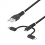 StarTech.com 1m odolný USB multi nabíjací kábel, USB na Lightning/Micro-USB/Type-C, Apple MFi certifikovaný, aramidový plášť, univerzálny 3-in-1 USB nabíjací kábel pre iPhone/iPad/Android