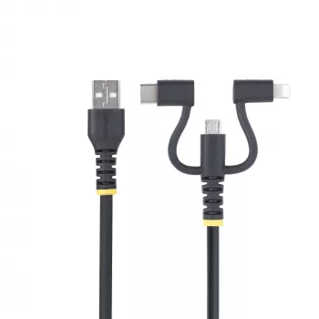 StarTech.com 1m odolný USB multi nabíjací kábel, USB na Lightning/Micro-USB/Type-C, Apple MFi certifikovaný, aramidový plášť, univerzálny 3-in-1 USB nabíjací kábel pre iPhone/iPad/Android