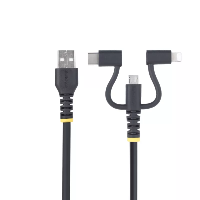 StarTech.com 1m odolný USB multi nabíjací kábel, USB na Lightning/Micro-USB/Type-C, Apple MFi certifikovaný, aramidový plášť, univerzálny 3-in-1 USB nabíjací kábel pre iPhone/iPad/Android