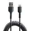 StarTech.com 1m (3ft) USB na Lightning kábel, MFi certifikovaný, špirálový nabíjací kábel pre iPhone, čierny, odolný TPE plášť aramidové vlákno, robustný špirálový kábel Lightning