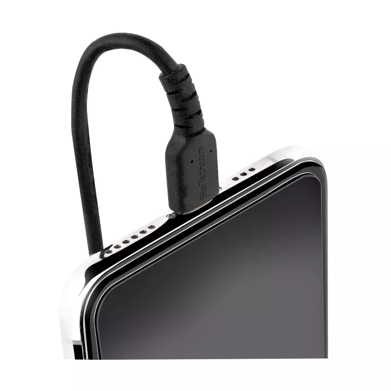 StarTech.com 1m (3ft) USB na Lightning kábel, MFi certifikovaný, špirálový nabíjací kábel pre iPhone, čierny, odolný TPE plášť aramidové vlákno, robustný špirálový kábel Lightning