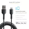 StarTech.com 1m (3ft) USB na Lightning kábel, MFi certifikovaný, špirálový nabíjací kábel pre iPhone, čierny, odolný TPE plášť aramidové vlákno, robustný špirálový kábel Lightning