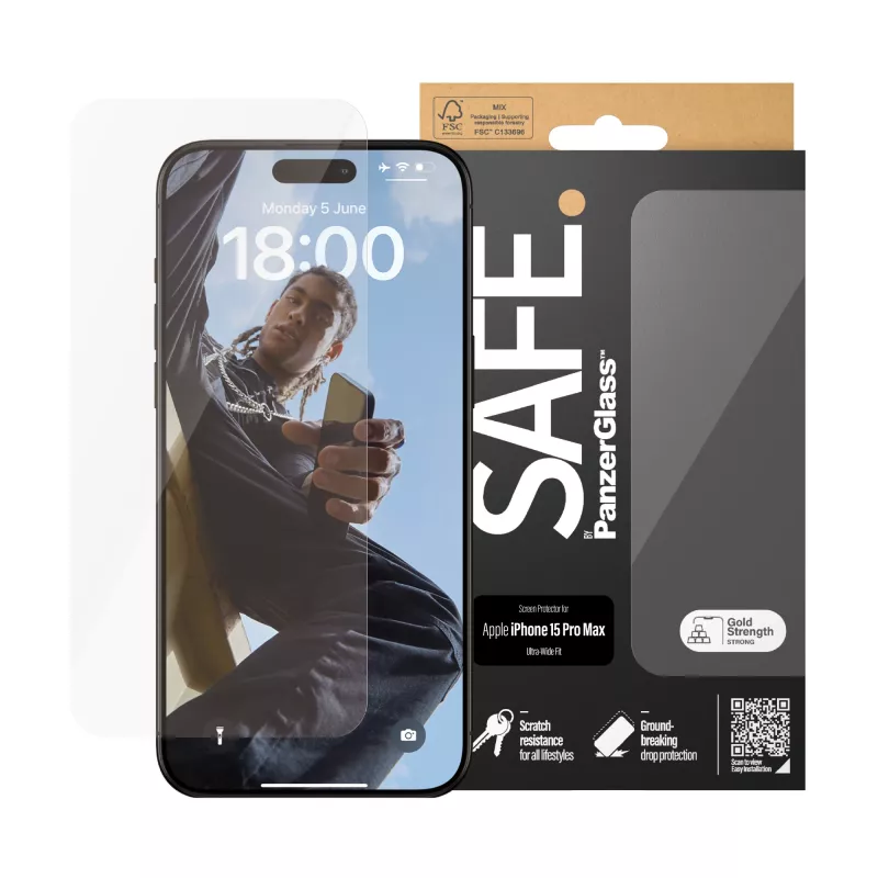 PanzerGlass SAFE. by ® ochrana displeja iPhone 15 Pro Max | Ultra-Wide Fit