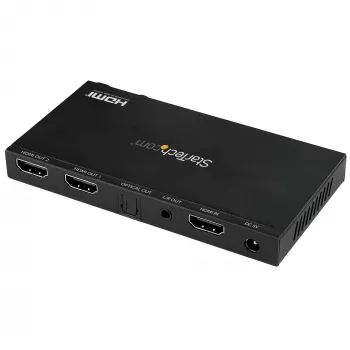 StarTech.com 2-portový HDMI splitter (1x2) – 4K 60Hz UHD HDMI 2.0 audio-video splitter so scalerom a audio extraktorom (3,5 mm/SPDIF) – duálny HDMI splitter (1 vstup 2 výstupy) – EDID kópia – TV/projektor
