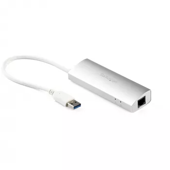 StarTech.com 3-portový prenosný USB 3.0 hub s Gigabit Ethernet - integrovaný kábel~3-portový prenosný USB 3.0 hub s Gigabit Ethernet - 5 Gbit/s - integrovaný kábel