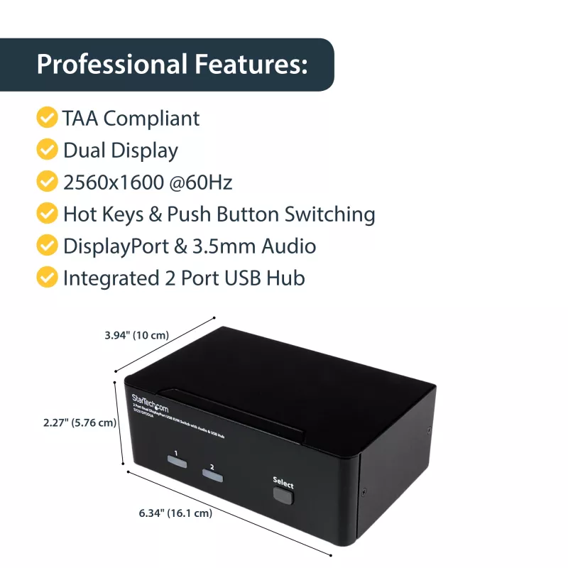 StarTech.com 2-portový Dual DisplayPort USB KVM prepínač s audio a USB 2.0 hubom