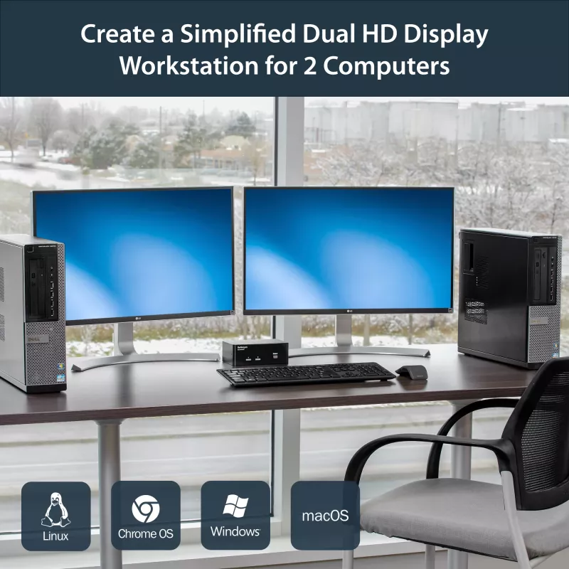 StarTech.com 2-portový Dual DisplayPort USB KVM prepínač s audio a USB 2.0 hubom