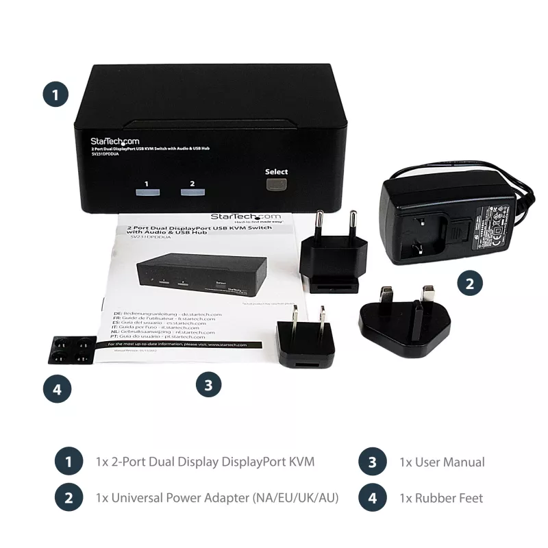 StarTech.com 2-portový Dual DisplayPort USB KVM prepínač s audio a USB 2.0 hubom
