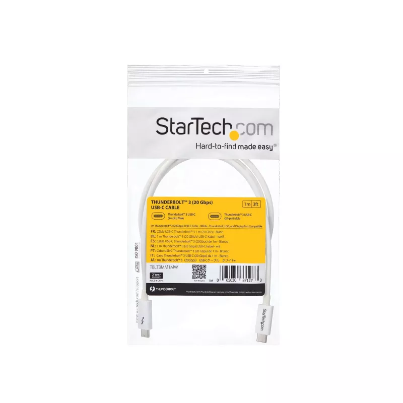 StarTech.com Thunderbolt 3 kábel – 20 Gbit/s – 1 m – biely – kompatibilný s Thunderbolt, USB a DisplayPort