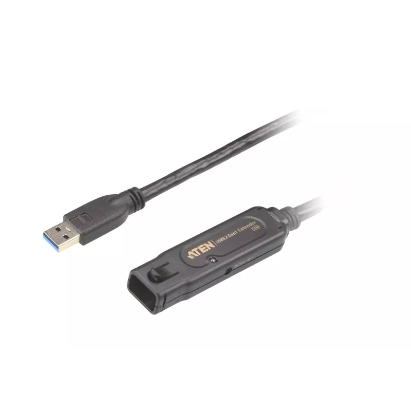ATEN UE3315A aktívny predlžovací kábel USB 3.2 Gen 1, USB-A (samec) na USB-A (samica) so zámkom, 15 m, čierny