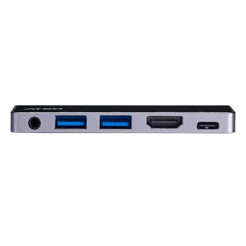 ATEN USB-C cestovný dock s prechodom napájania, univerzálny, USB Type-C, čierna, strieborná