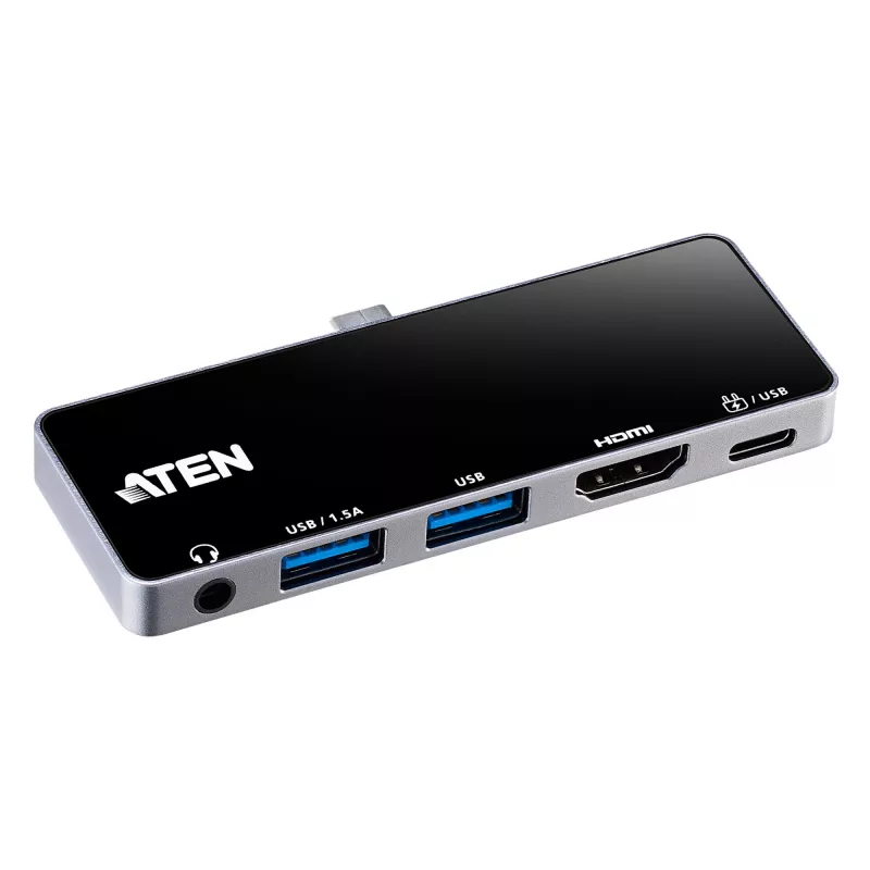 ATEN USB-C cestovný dock s prechodom napájania, univerzálny, USB Type-C, čierna, strieborná