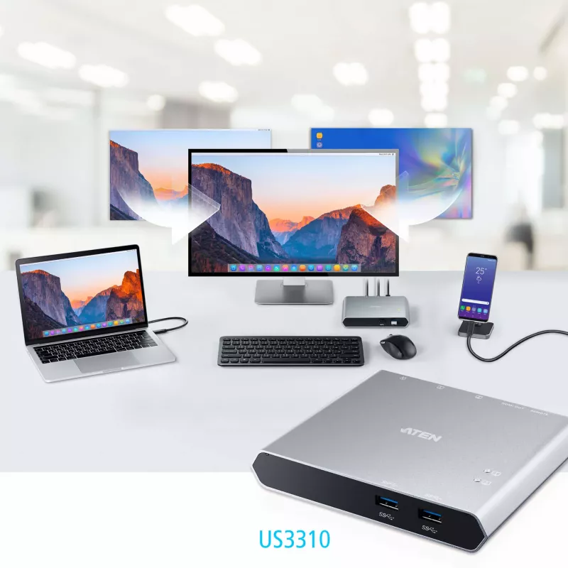ATEN 2-portový USB-C Gen 1 dokovací prepínač