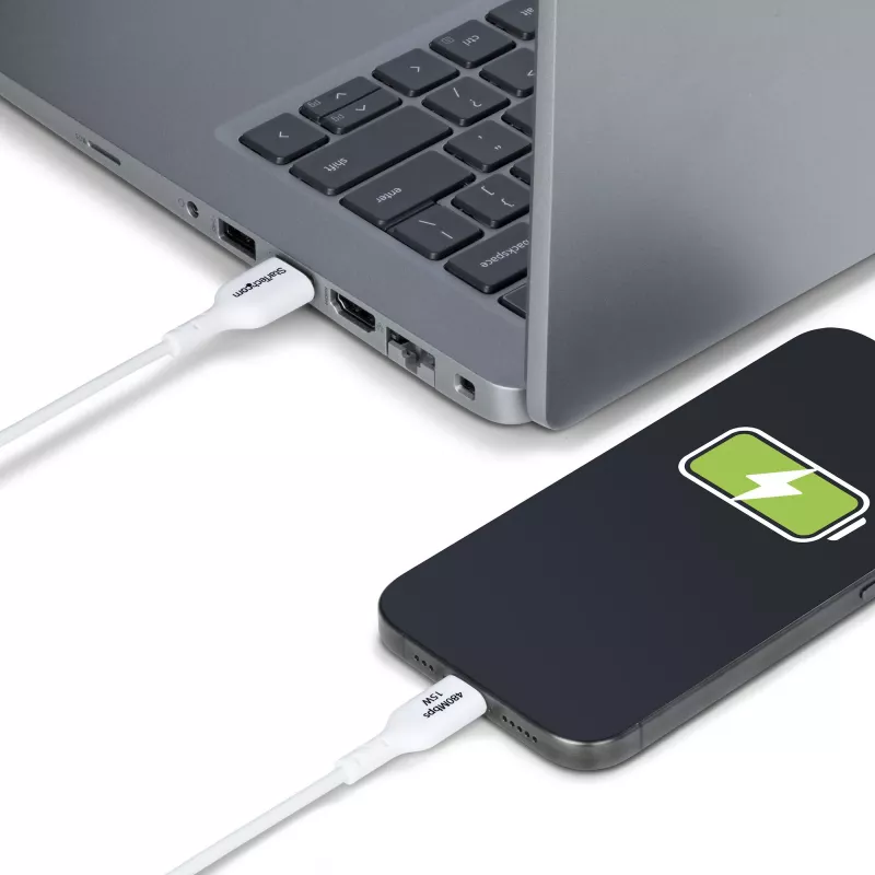 StarTech.com 3m (9.8ft) USB-A na USB-C nabíjací kábel, nabíjanie a synchronizácia, 3A, USB 2.0, TPE plášť – biely USB nabíjací kábel