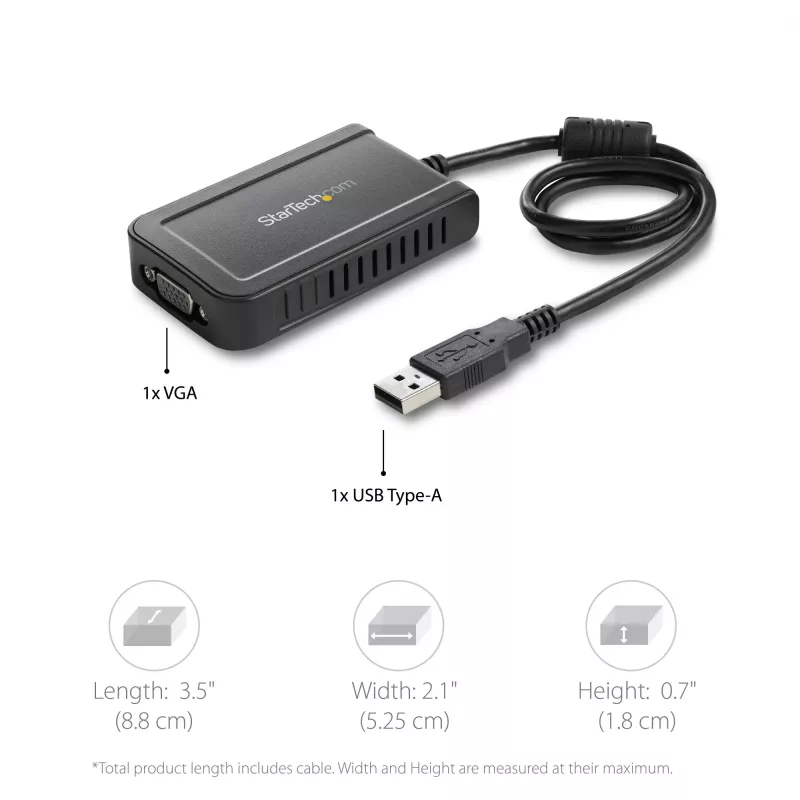 StarTech.com USB 2.0 na VGA adaptér, USB na VGA konvertor monitora pre Windows, 1080p (bez podpory pre macOS/ChromeOS/Linux) - TAA