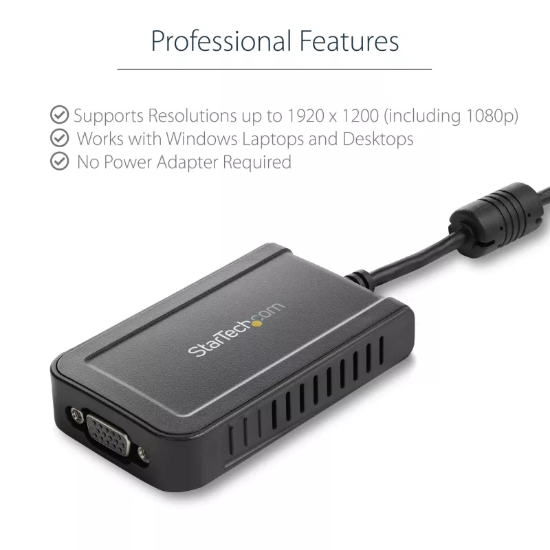 StarTech.com USB 2.0 na VGA adaptér, USB na VGA konvertor monitora pre Windows, 1080p (bez podpory pre macOS/ChromeOS/Linux) - TAA