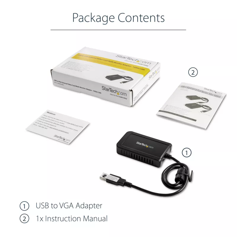 StarTech.com USB 2.0 na VGA adaptér, USB na VGA konvertor monitora pre Windows, 1080p (bez podpory pre macOS/ChromeOS/Linux) - TAA
