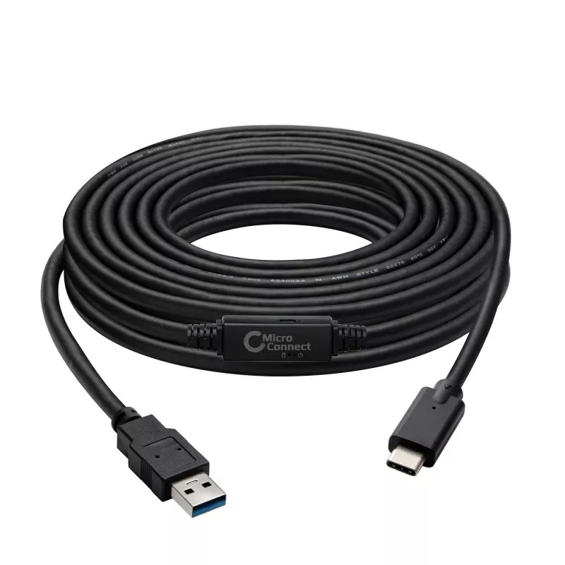 Microconnect USB3.1CA5AMP USB kábel USB 3.2 Gen 1 (3.1 Gen 1) 5 m USB C USB A čierny