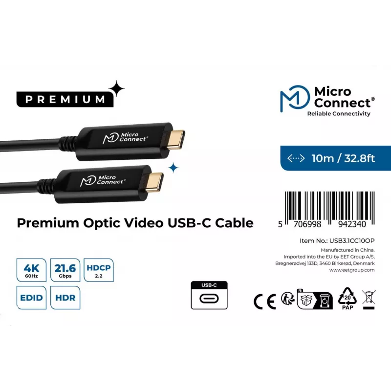 Microconnect USB3.1CC10OP USB kábel USB 3.2 Gen 1 (3.1 Gen 1) 10 m USB C čierny