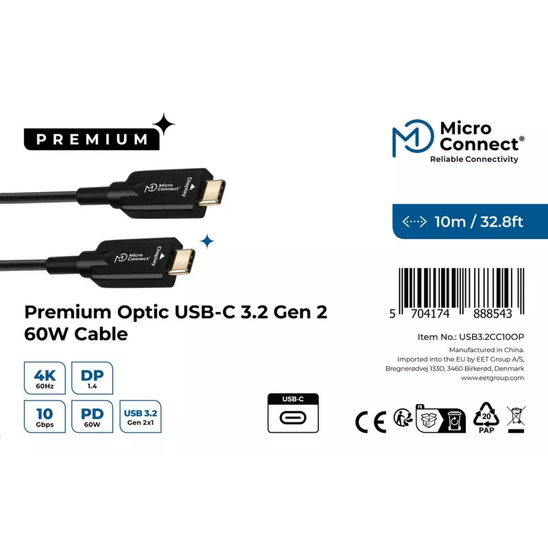 MicroConnect USB3.2CC10OP USB kábel USB 3.2 Gen 2 (3.1 Gen 2) 10 m USB-C čierny