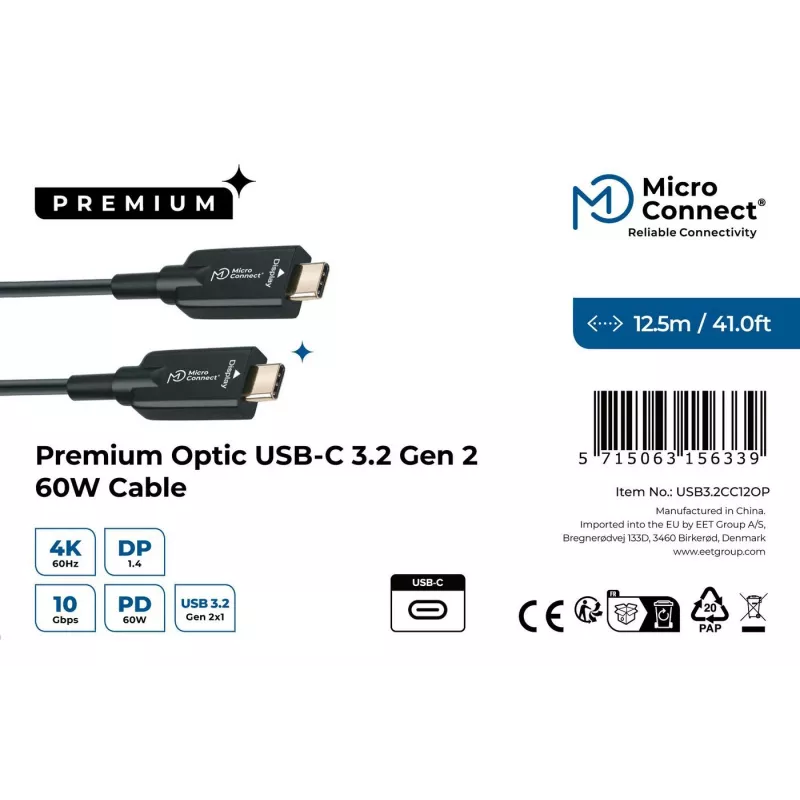 Microconnect USB3.2CC12OP USB kábel USB 3.2 Gen 2 (3.1 Gen 2) 12,5 m USB C čierny